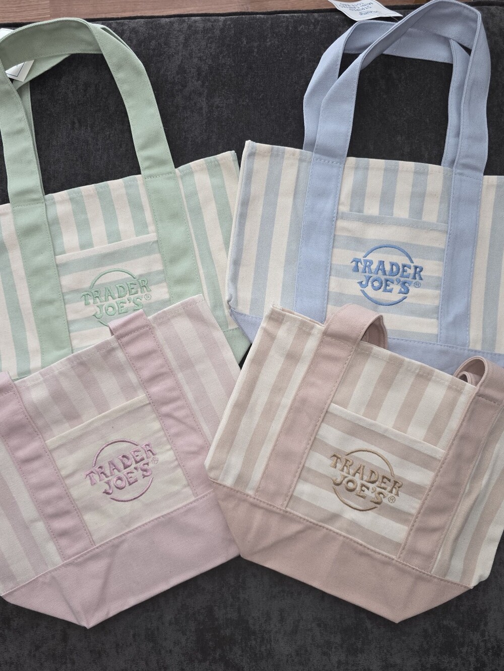 Set Of 4 Striped Trader Joe's Mini Canvas Tote Bags - Summer Edition